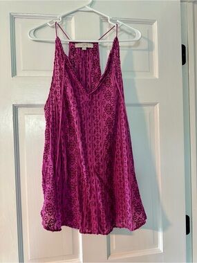 LOFT Magenta Printed Spaghetti-Strap Camisole